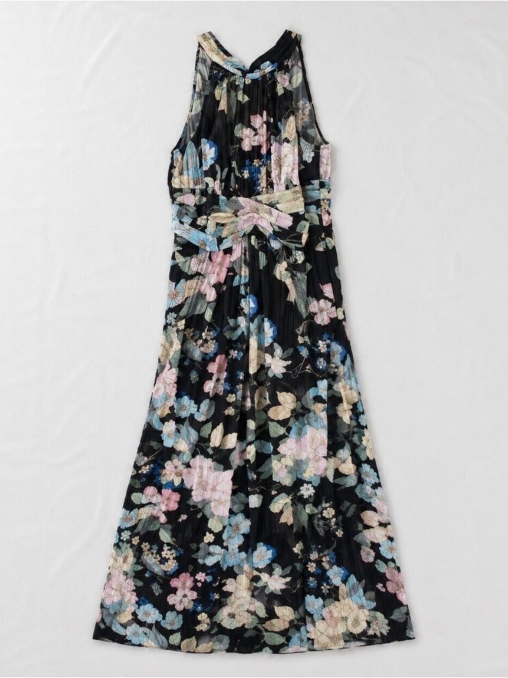 Adrianna Papell Black Floral Halter Maxi Dress Women 8 M